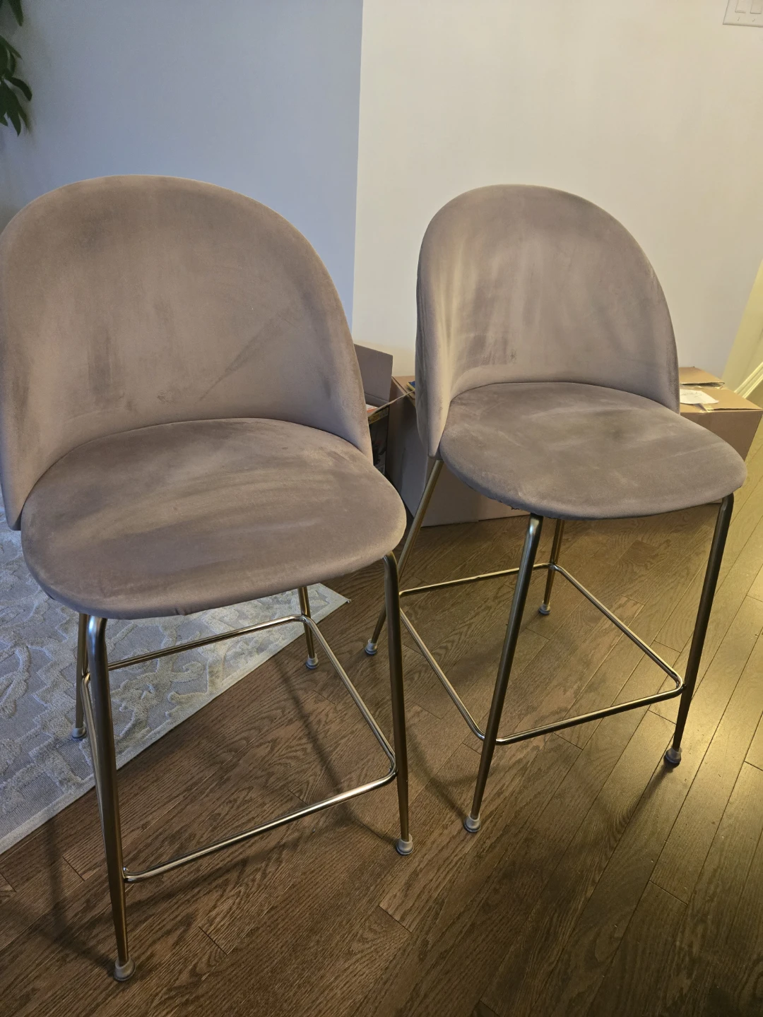 Set of 2 Grey Velvet Bar Stools - photo 3