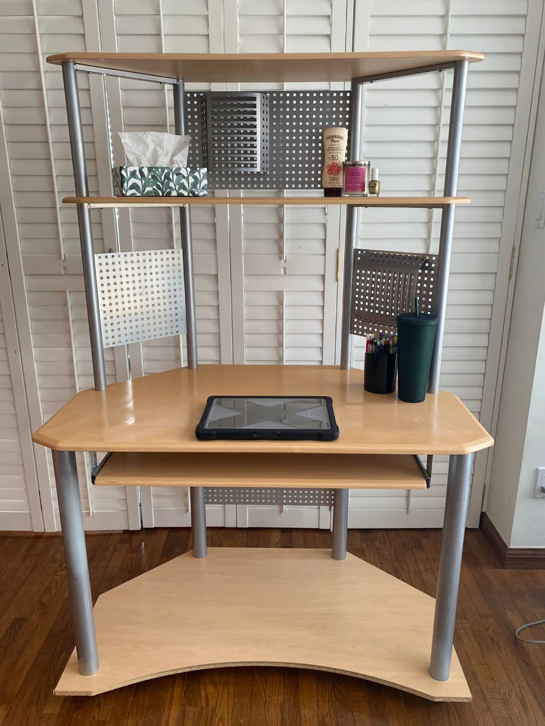 Light Wood and metal Corner Computer Desk
