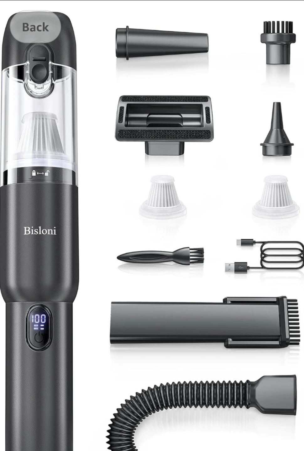 Bisloni Cordless Handheld Vacuum, 20000Pa Powerful Suction