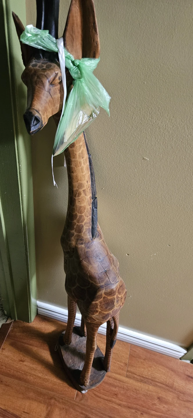 Large Wooden Hand-Carved Giraffe Sculpture - photo 2