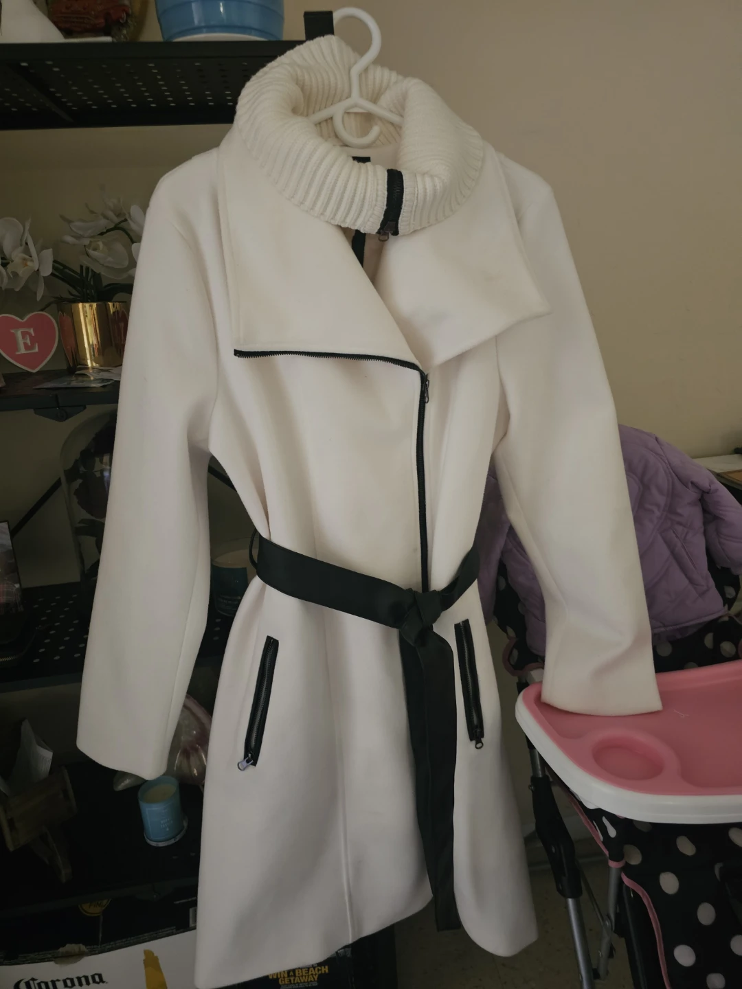 Cream and Black Belted Coat