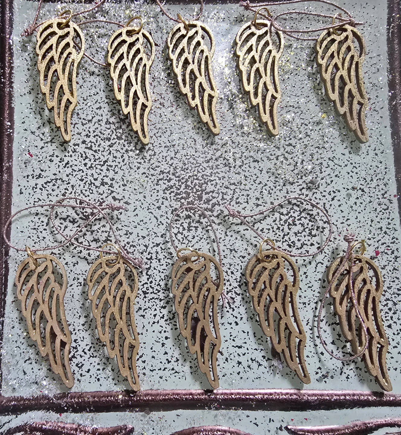 Set of 10 Wooden Angel Wing Ornaments - photo 3