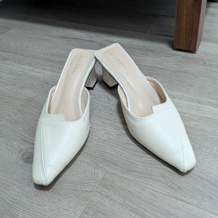 White/Beige mule heels