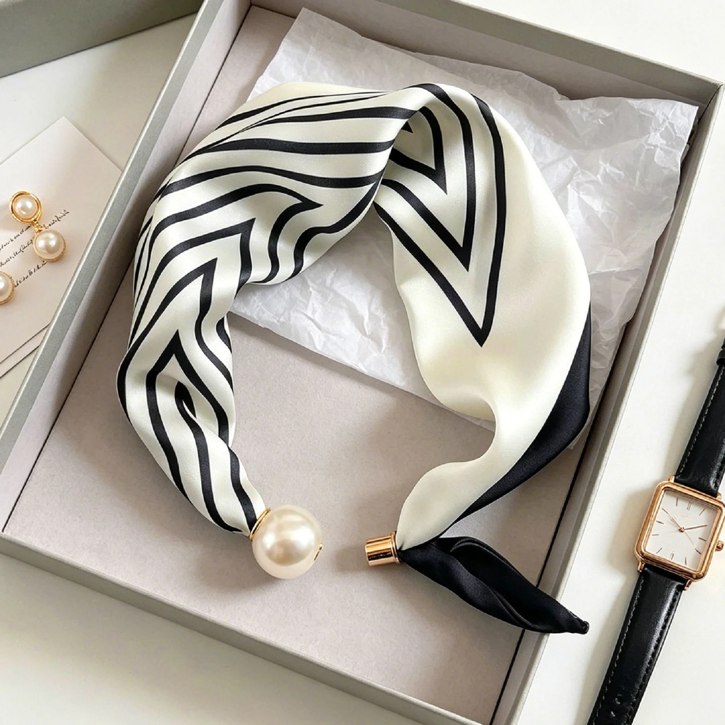 Silk neck scarf with magnetic buckle