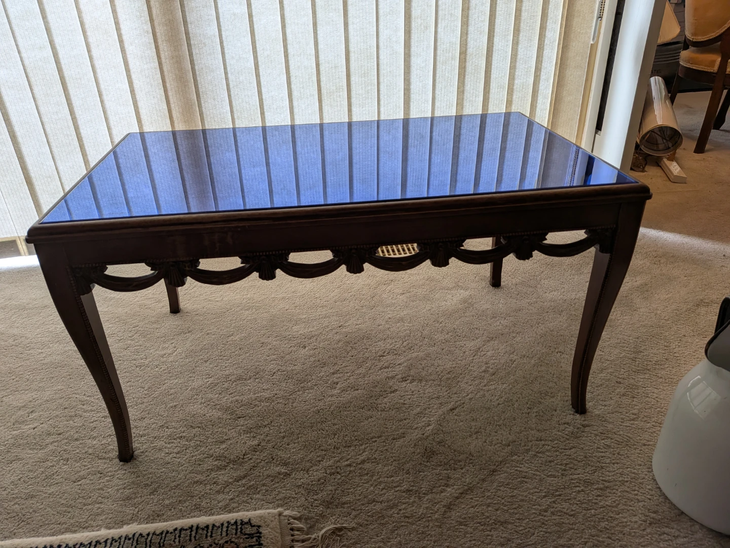 Vintage Wooden Coffee Table with Blue Glass Top - photo 2