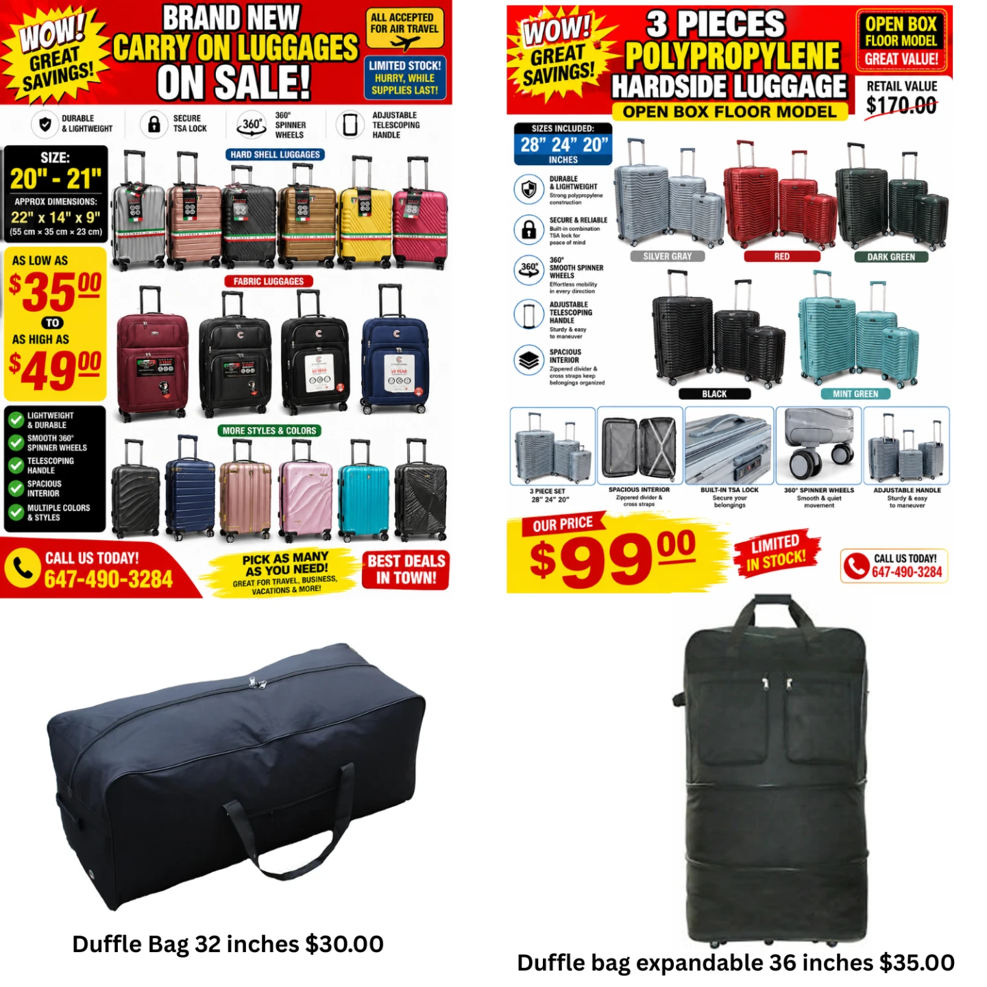 Luggage on Clearance Sale Call now 647-490-3284