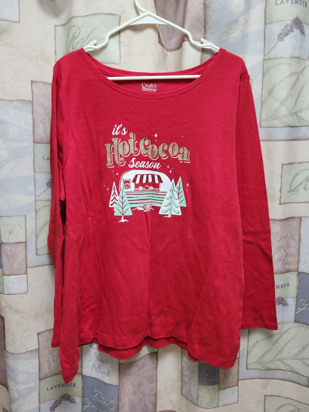 Croft & Barrow Hot Cocoa Season Long Sleeve Tee 1X