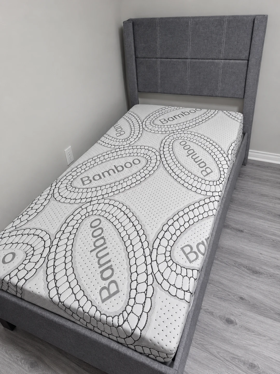 Single Bed with Comfortable Bamboo Mattress - Grey - photo 2