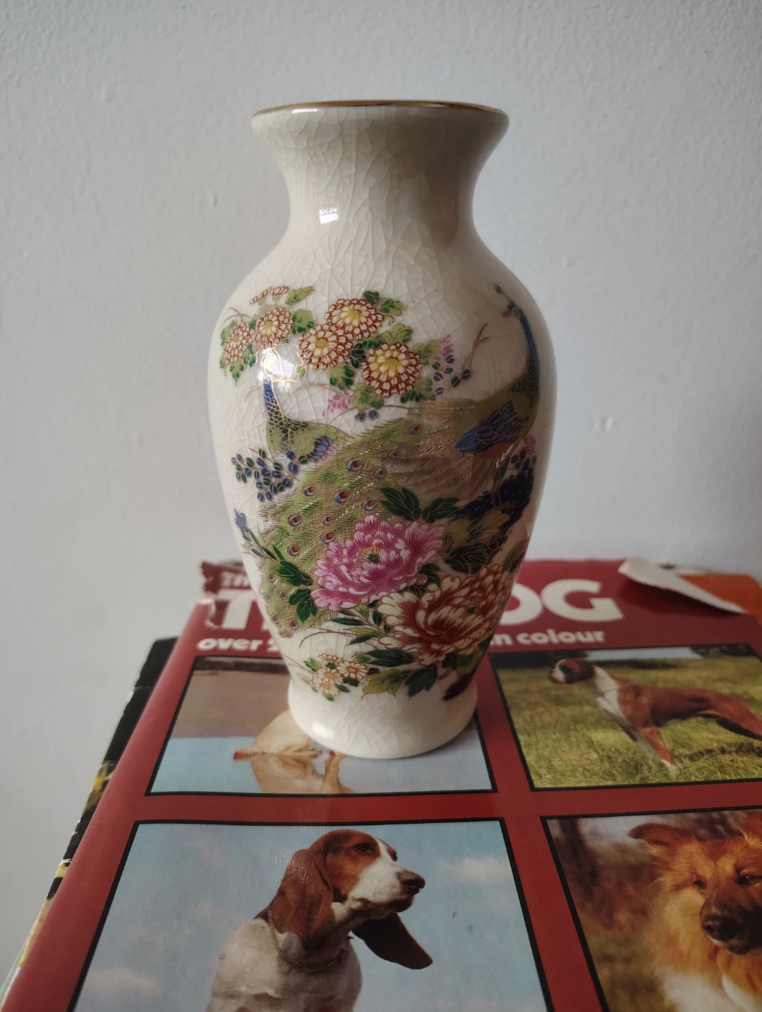 Ceramic Peacock and Floral Design Vase