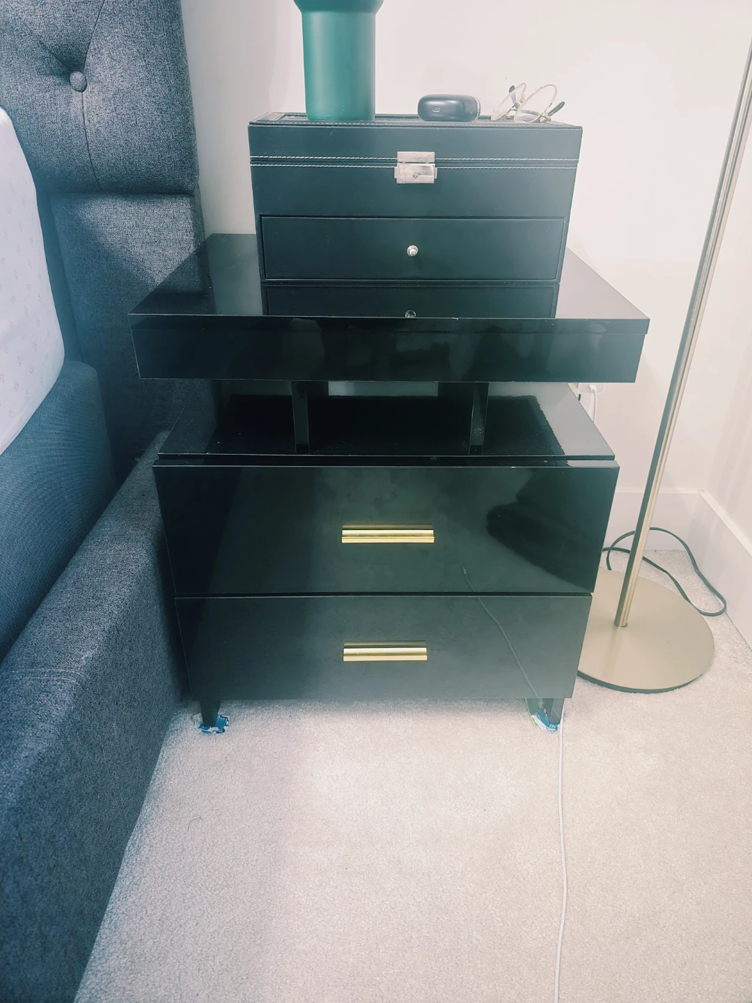 Pair of Modern Black LED Nightstand with Two Drawers - photo 4