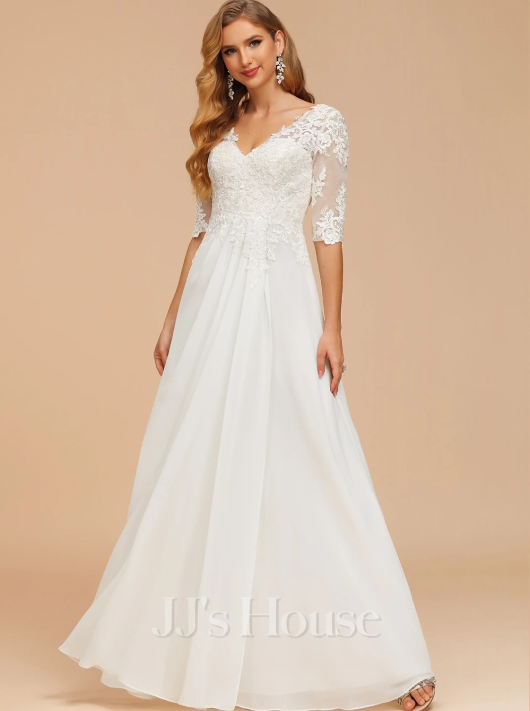 JJ's House Lace A-Line Wedding Dress White Size US12