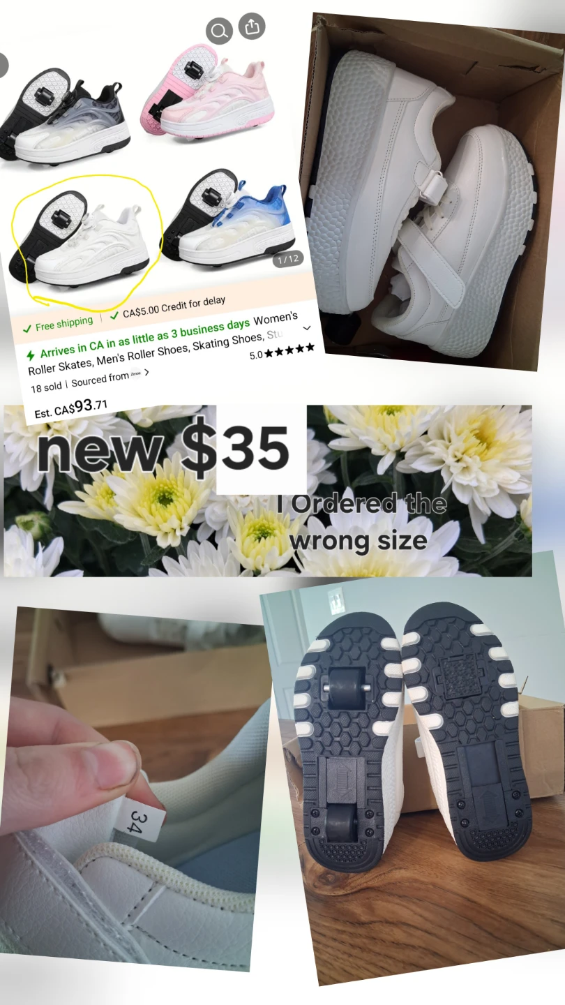Unused White Roller Shoes - Size 34