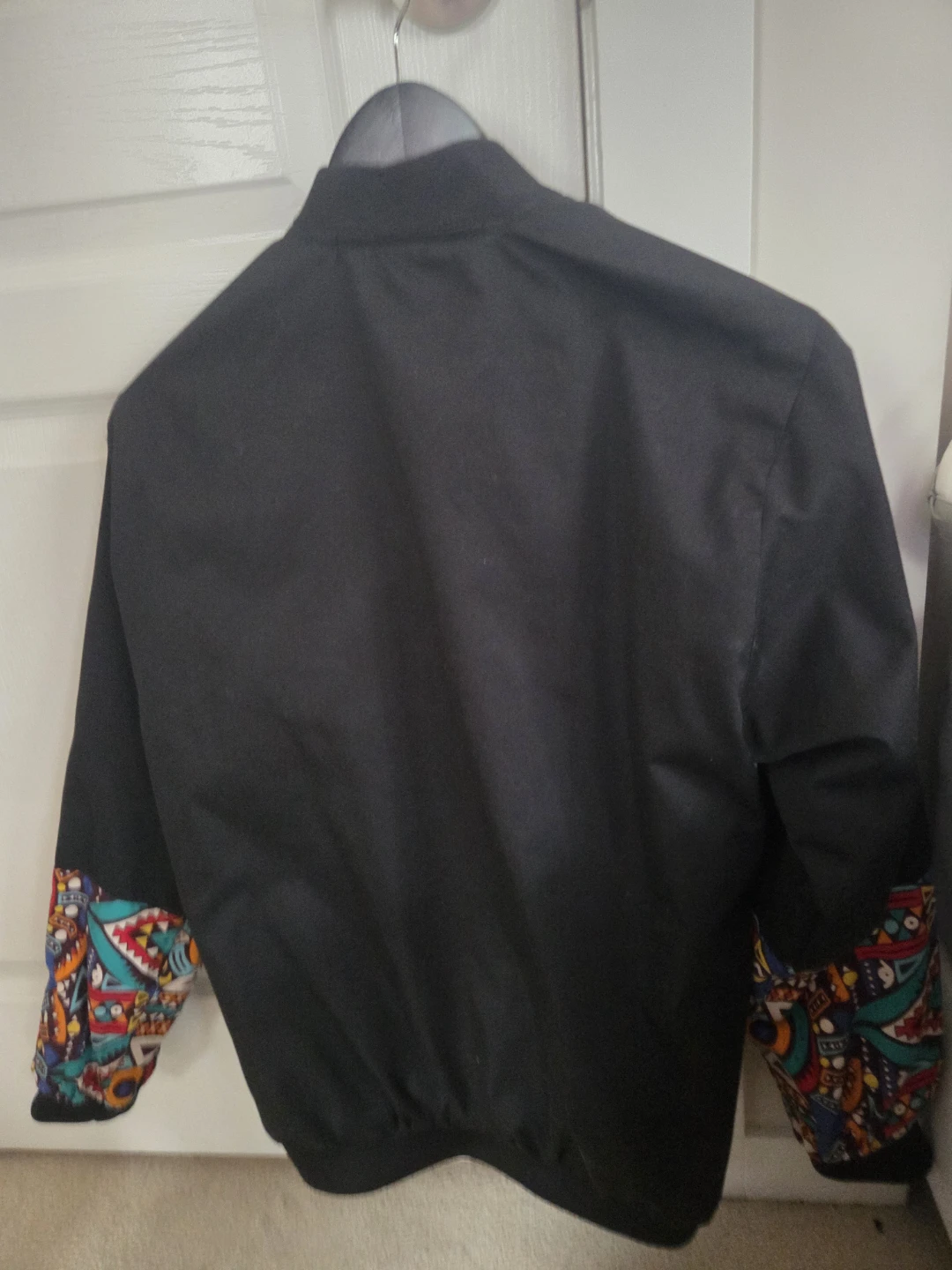 Black Bomber Jacket with Colorful Sleeves - photo 2