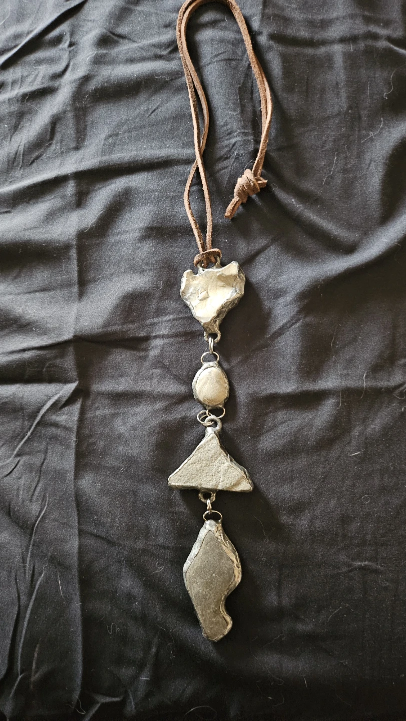 Stone, Pewter and Suede Leather Necklace
