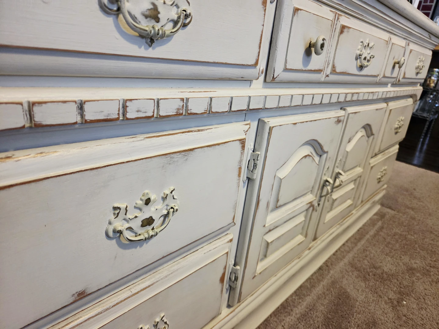 Vintage White Wood Credenza Dresser - photo 2