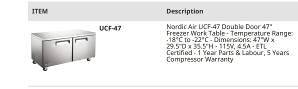 Nordic Air UCF-47 Double Door Freezer Work Table - photo 2