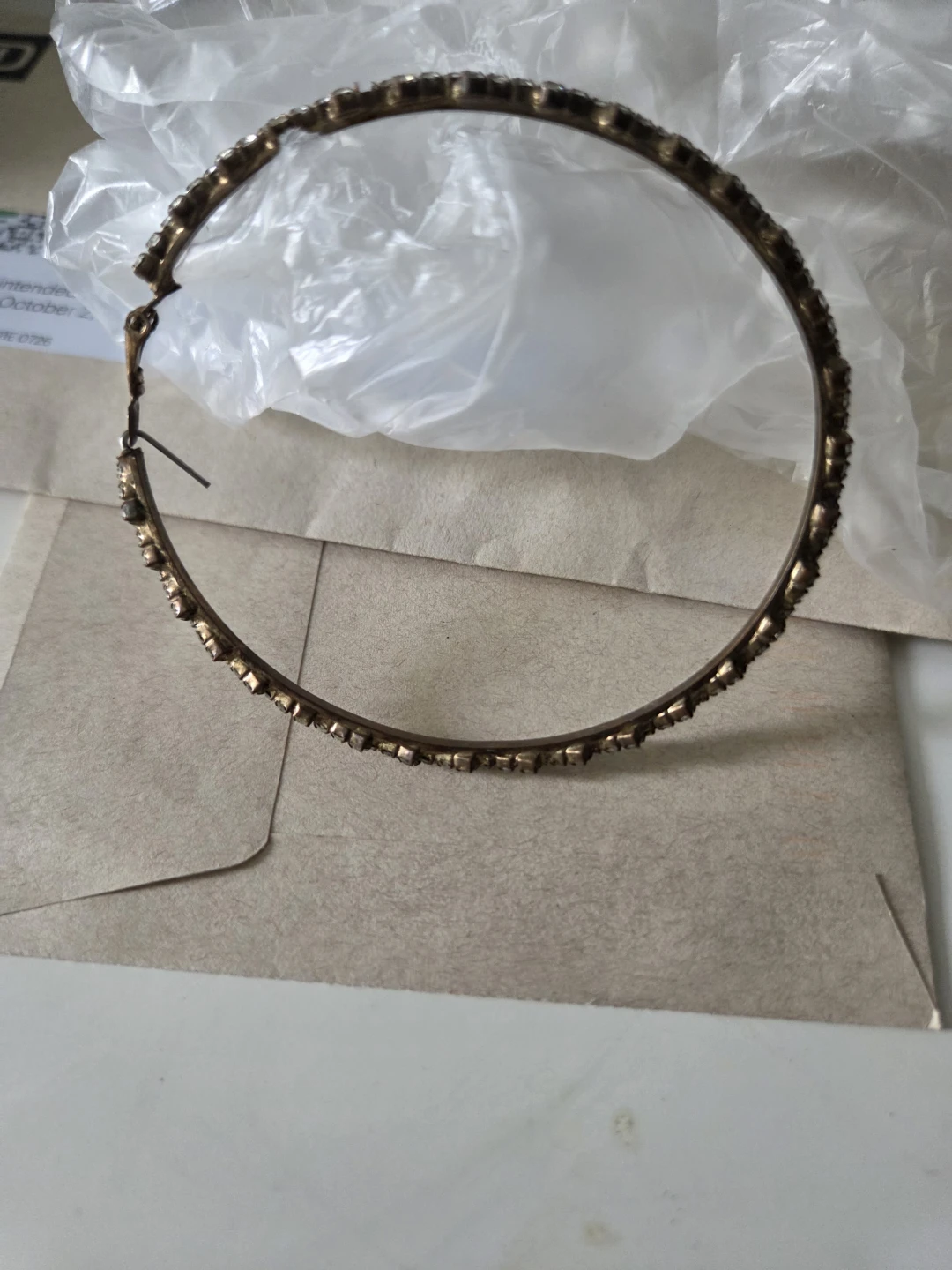 Large Gold-Tone Rhinestone Hoop Earring - photo 2
