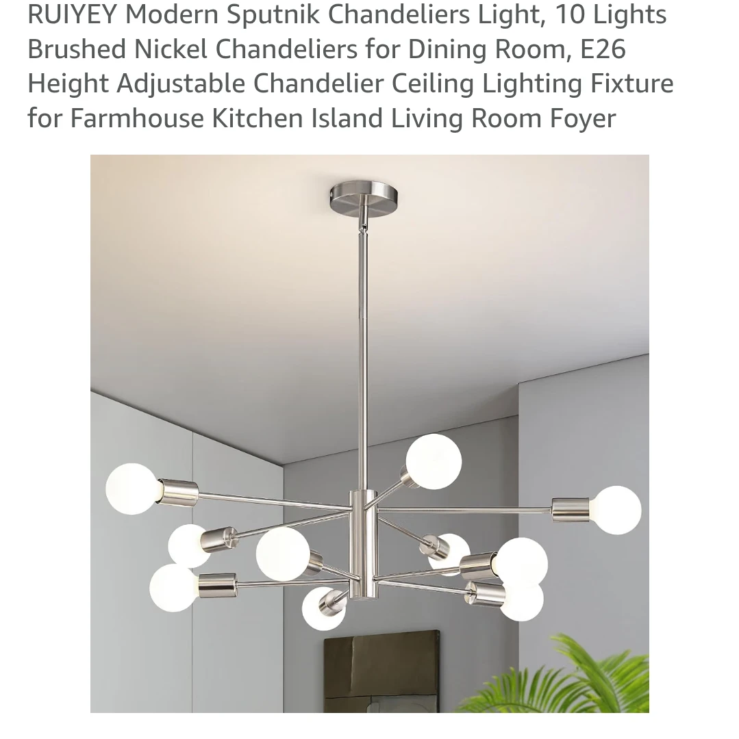 RUIYEY Modern Sputnik Chandelier - 10-Light Brushed Nickel