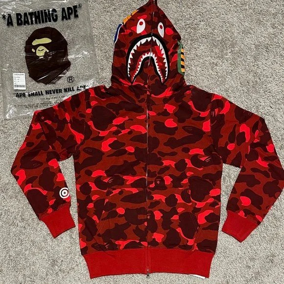 A Bathing Ape Red Camo Shark Hoodie