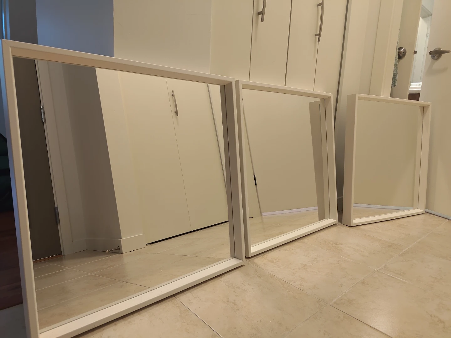 Set of 3 White Framed Mirrors