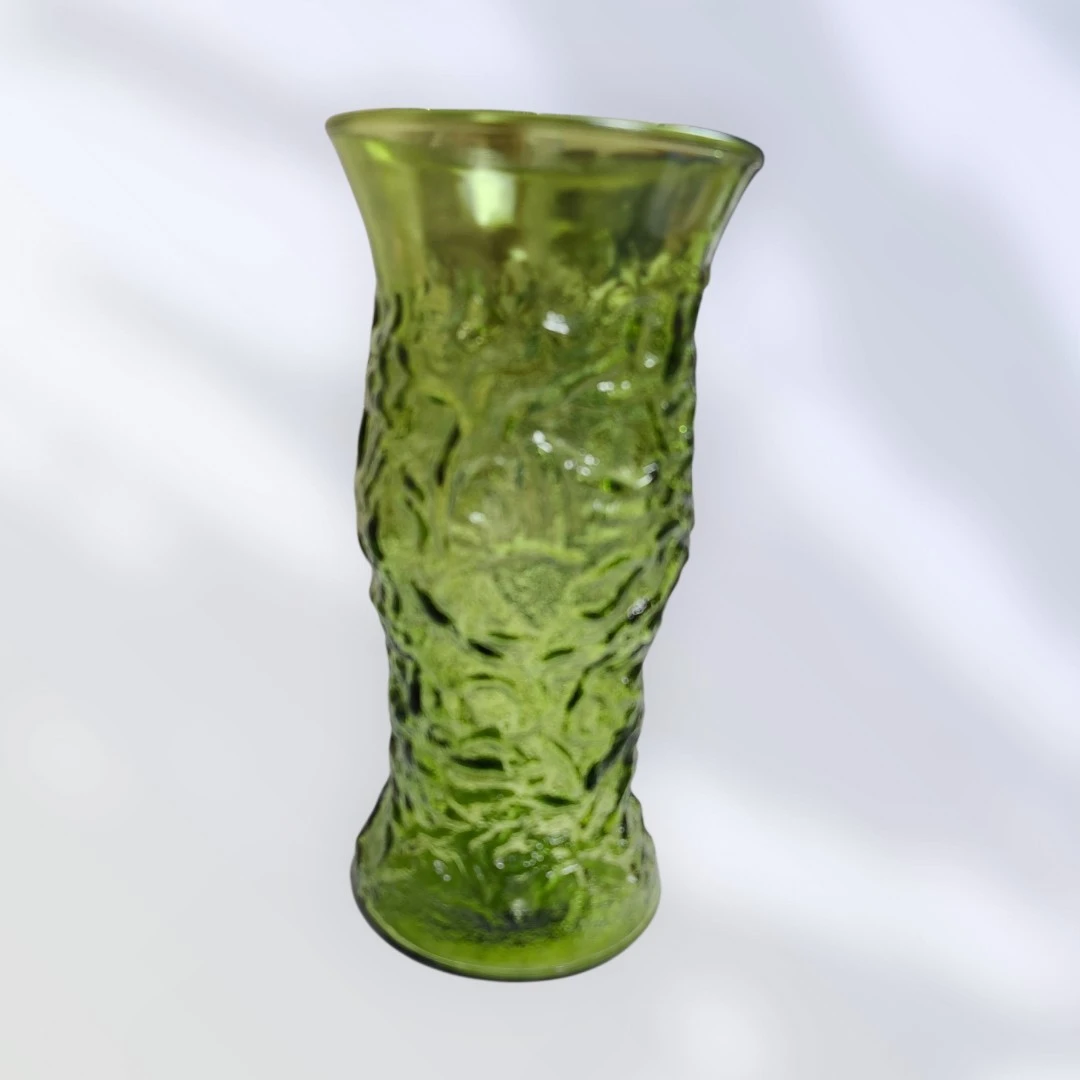 Vintage EO Brody Co. Green Crinkle Glass Vase