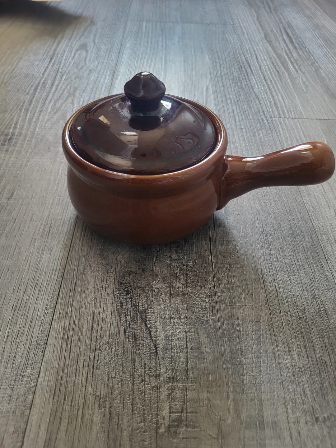 Brown Ceramic Soup Crock with Lid