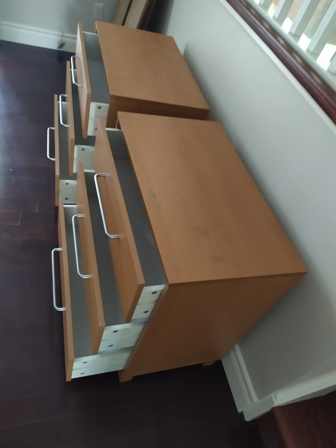Two Wood-Finish Three-Drawer Bedside Tables - photo 2