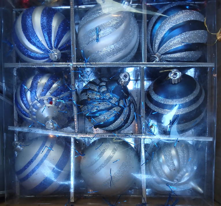 Set of 9 Blue and Silver Christmas Ornaments