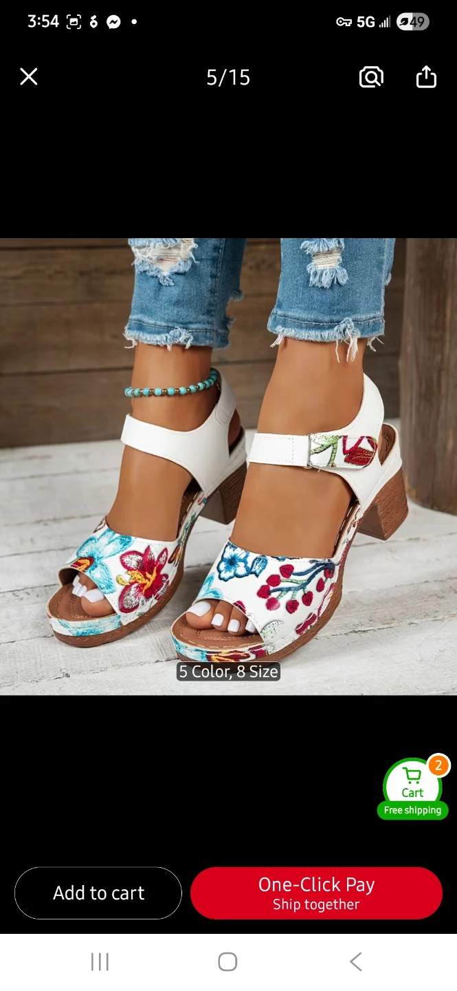 NEW (6.5-7) Floral embroidered block heel sandals - photo 3
