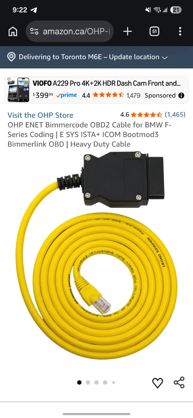 ENET OBD2 Cable for BMW Coding cable