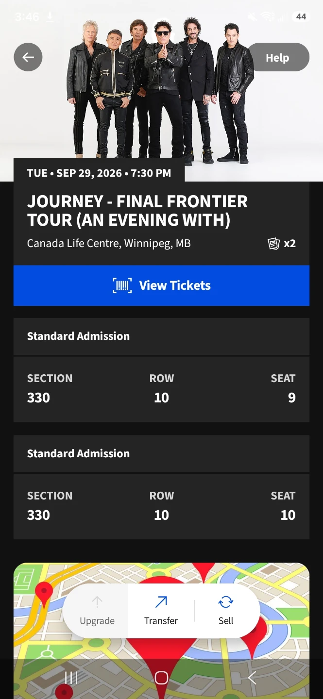 2 Journey Final Frontier Tour Tickets - Winnipeg