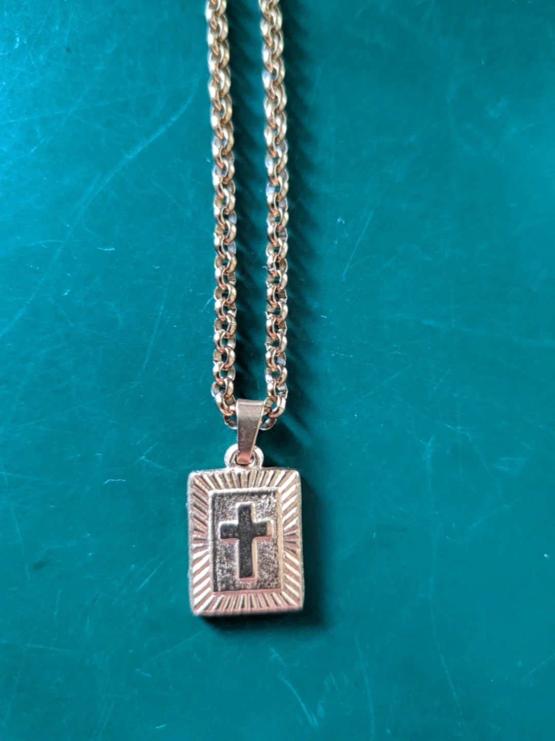 14 Inch Gold-Toned Cross Necklace And Rectangular Pendant - photo 2