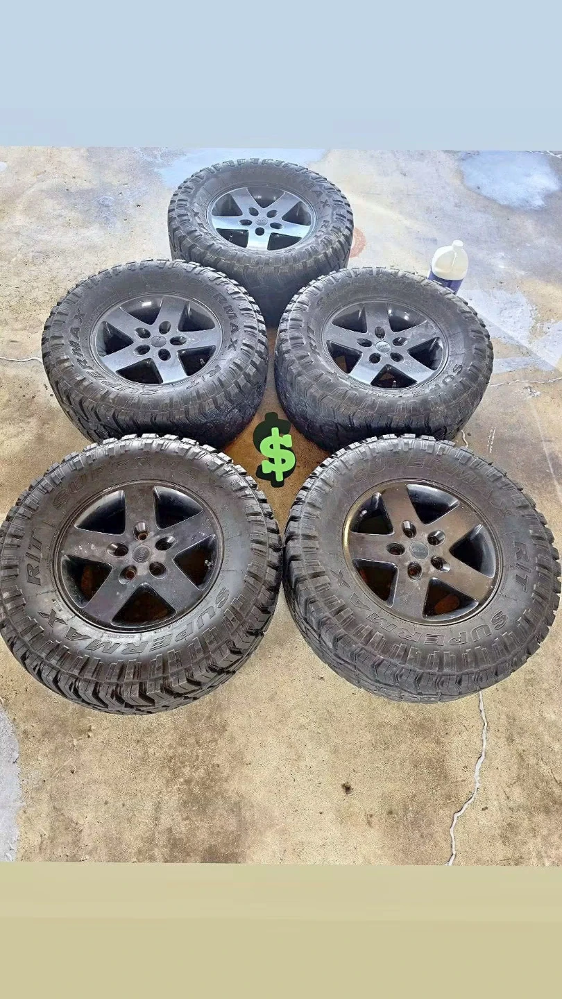 (5) 17 inch Jeep rims wheels 5x5 5x127 on 33x12.5R17 tires