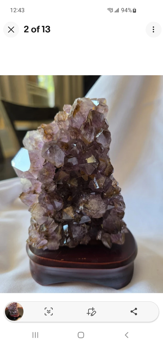 Natural Amethyst Crystal Cluster on Wooden Stand - photo 3