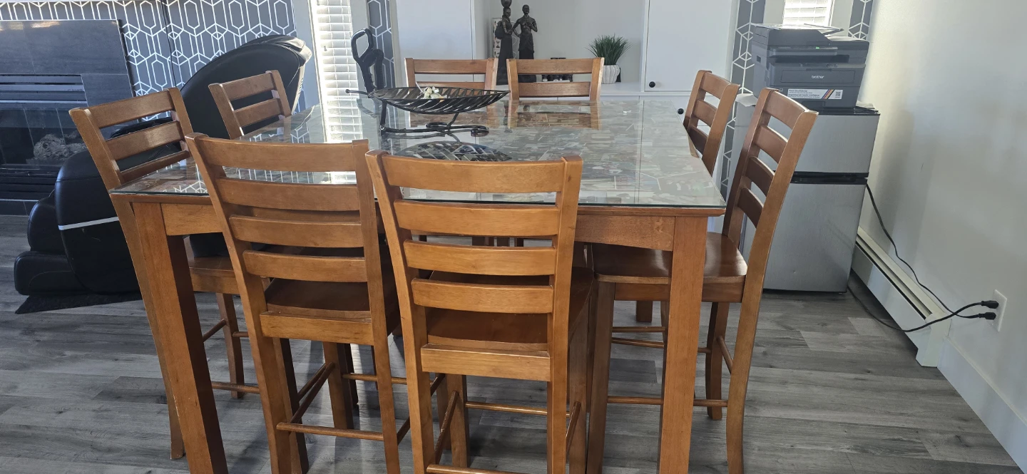 Wooden High-Top Dining Table and 6 Chairs