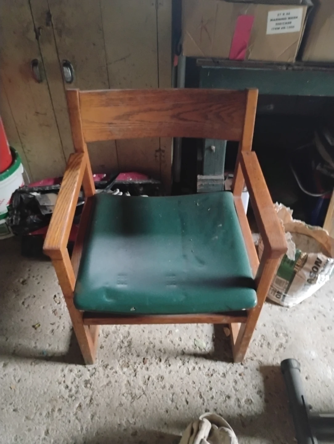 Vintage Wooden Armchair with Green Seat
