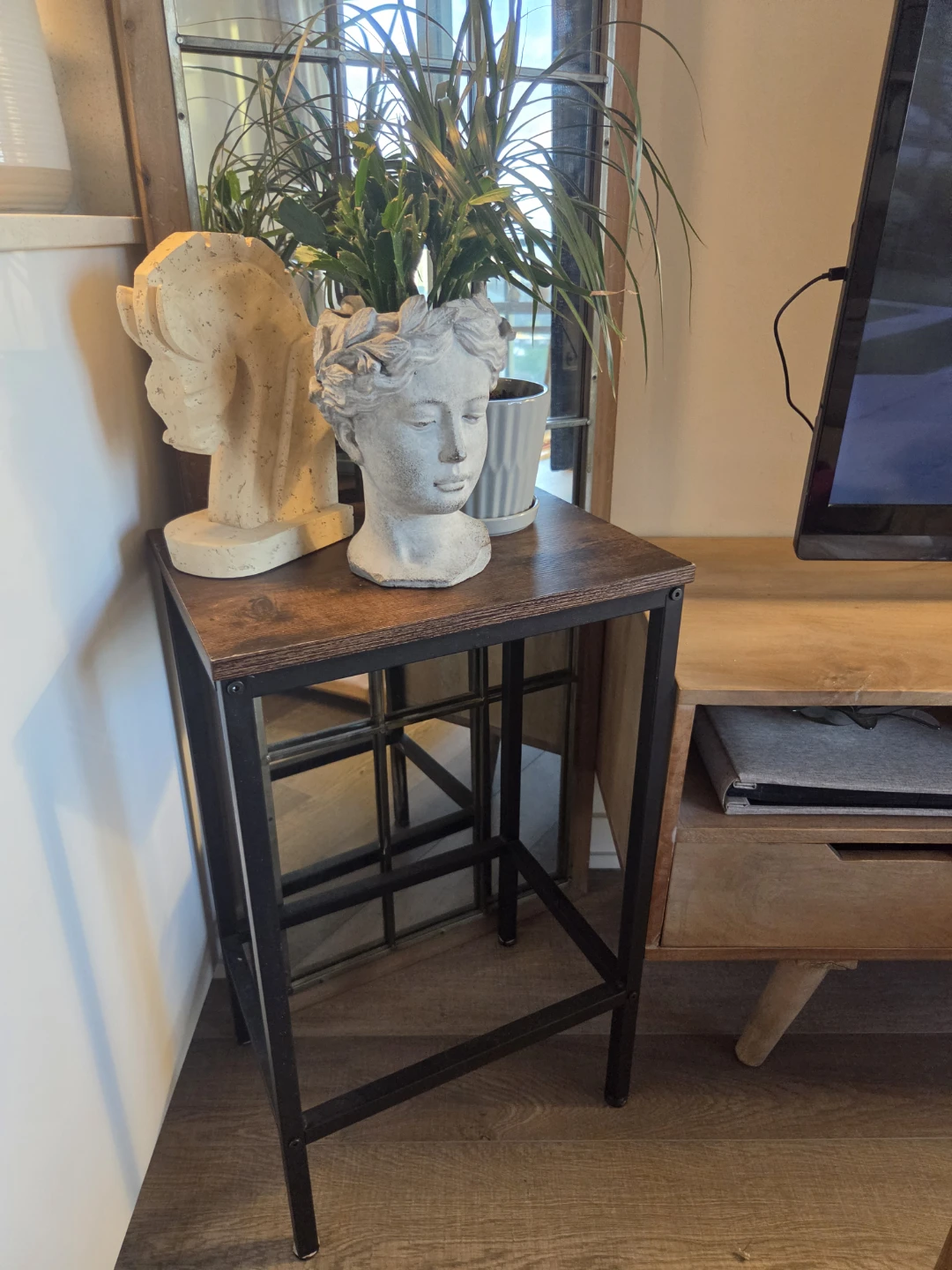 Rustic Faux Wood Finish Side Table