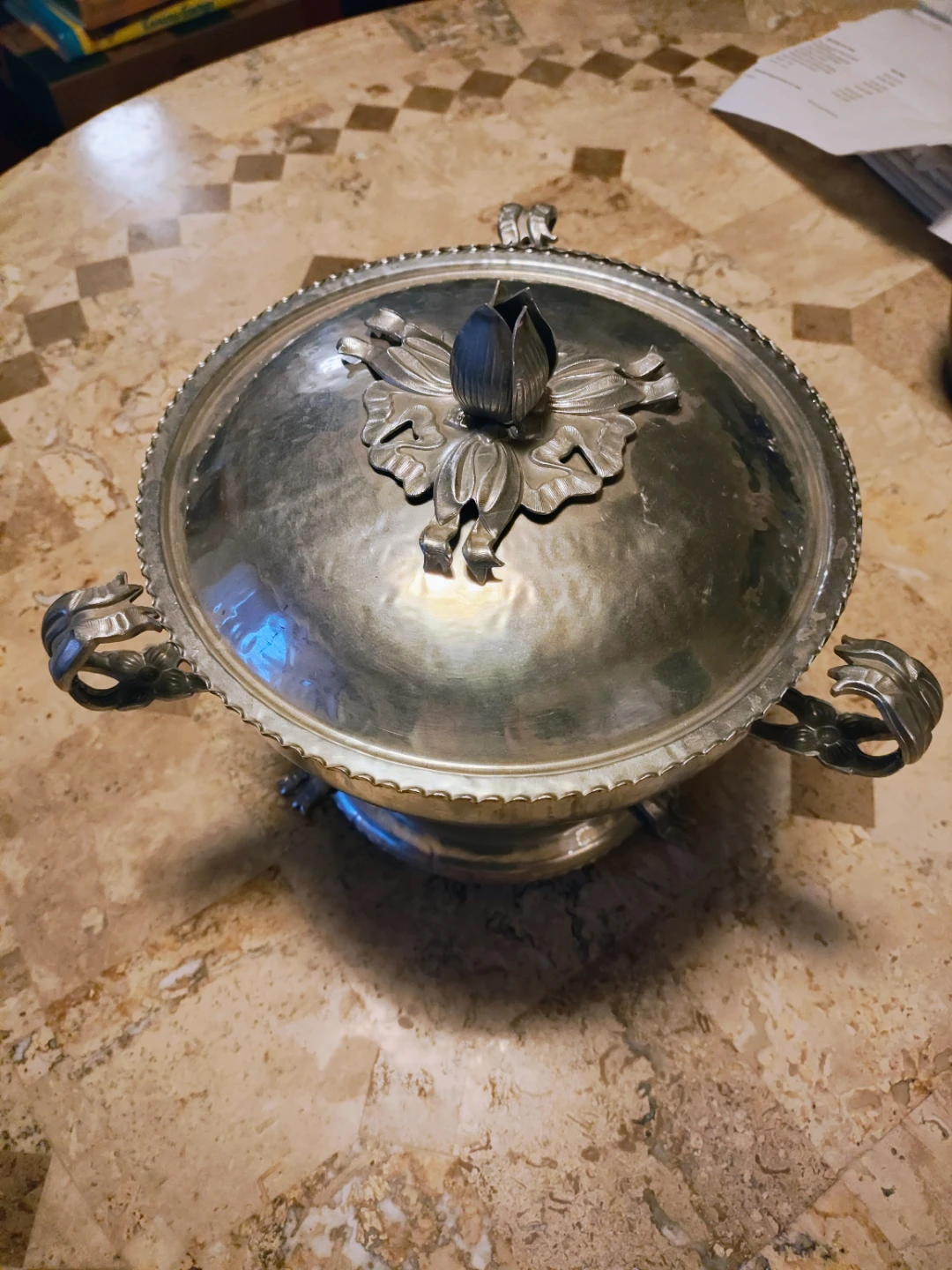 Vintage Hammered Aluminum Food Warmer Chafing Stand NO Dish - photo 2