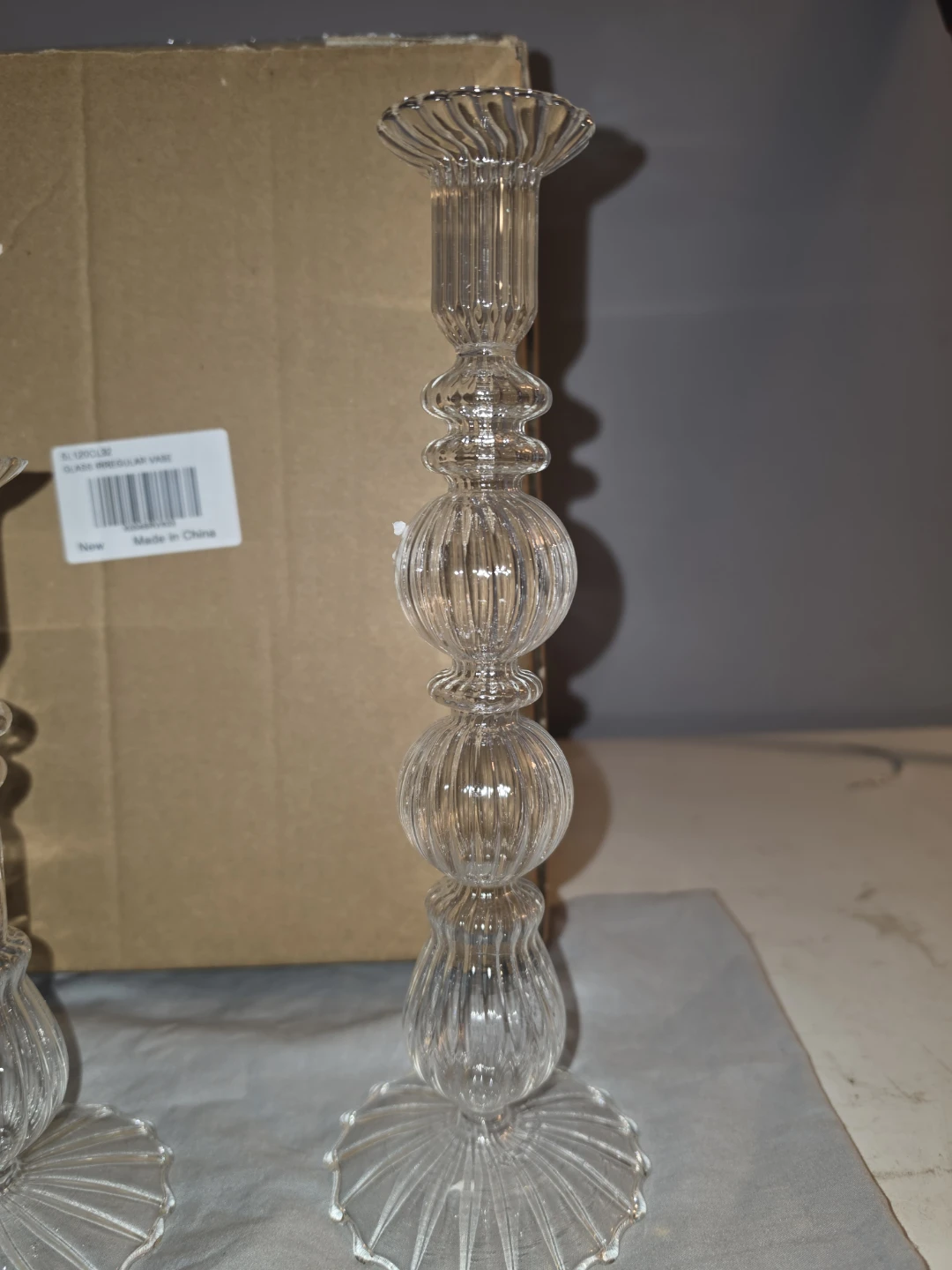 Set of 3 Ribbed Glass Candle Holders - photo 4