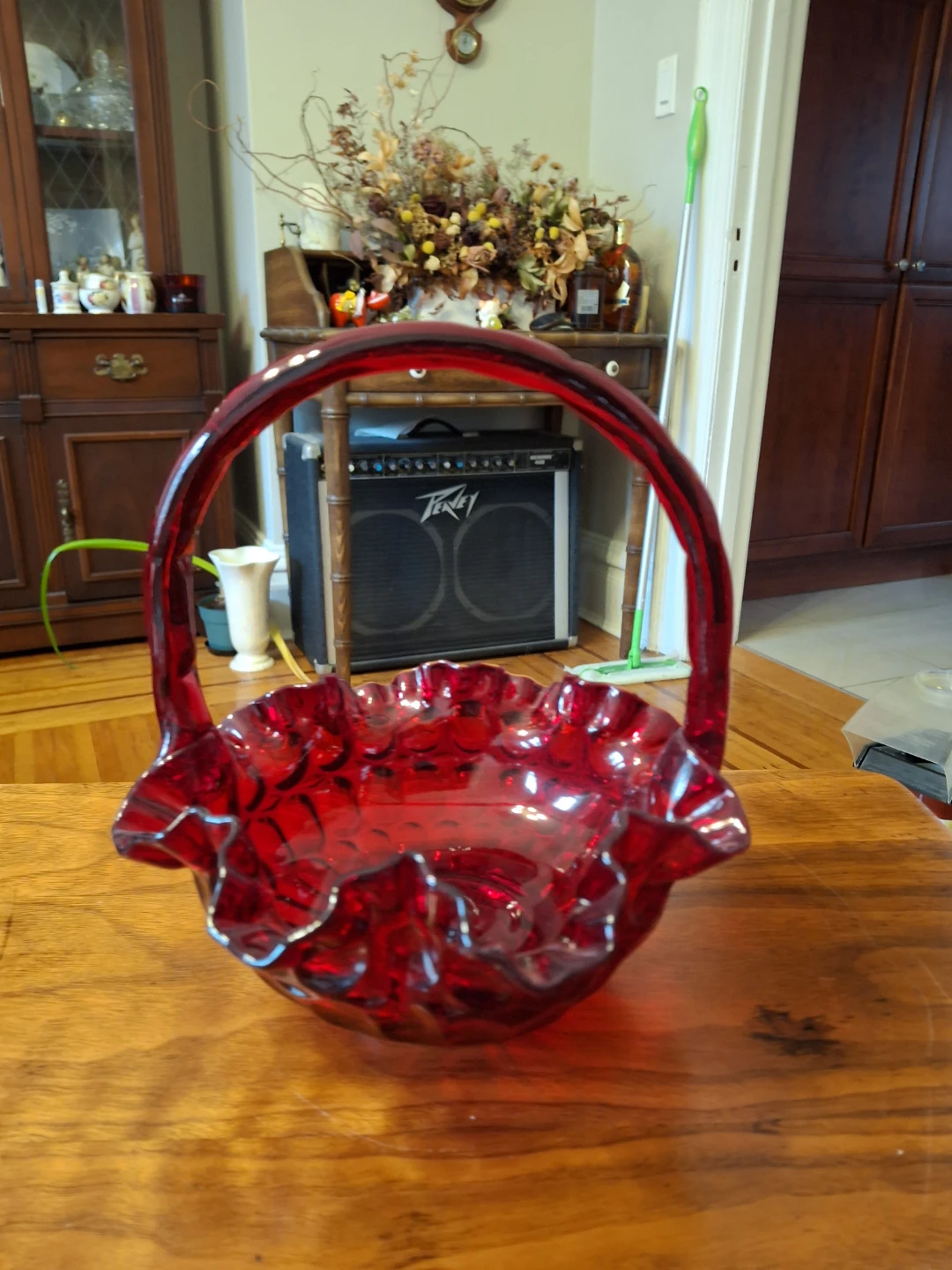 Vintage Fenton Ruby Red Glass Basket