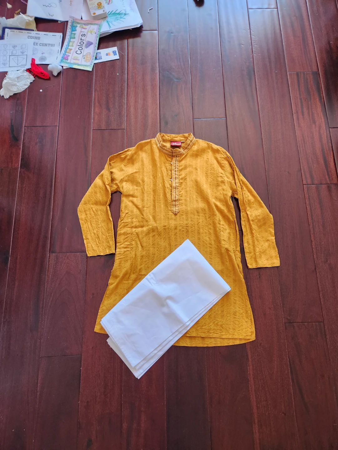 Yellow Kurta with White Pajama Set