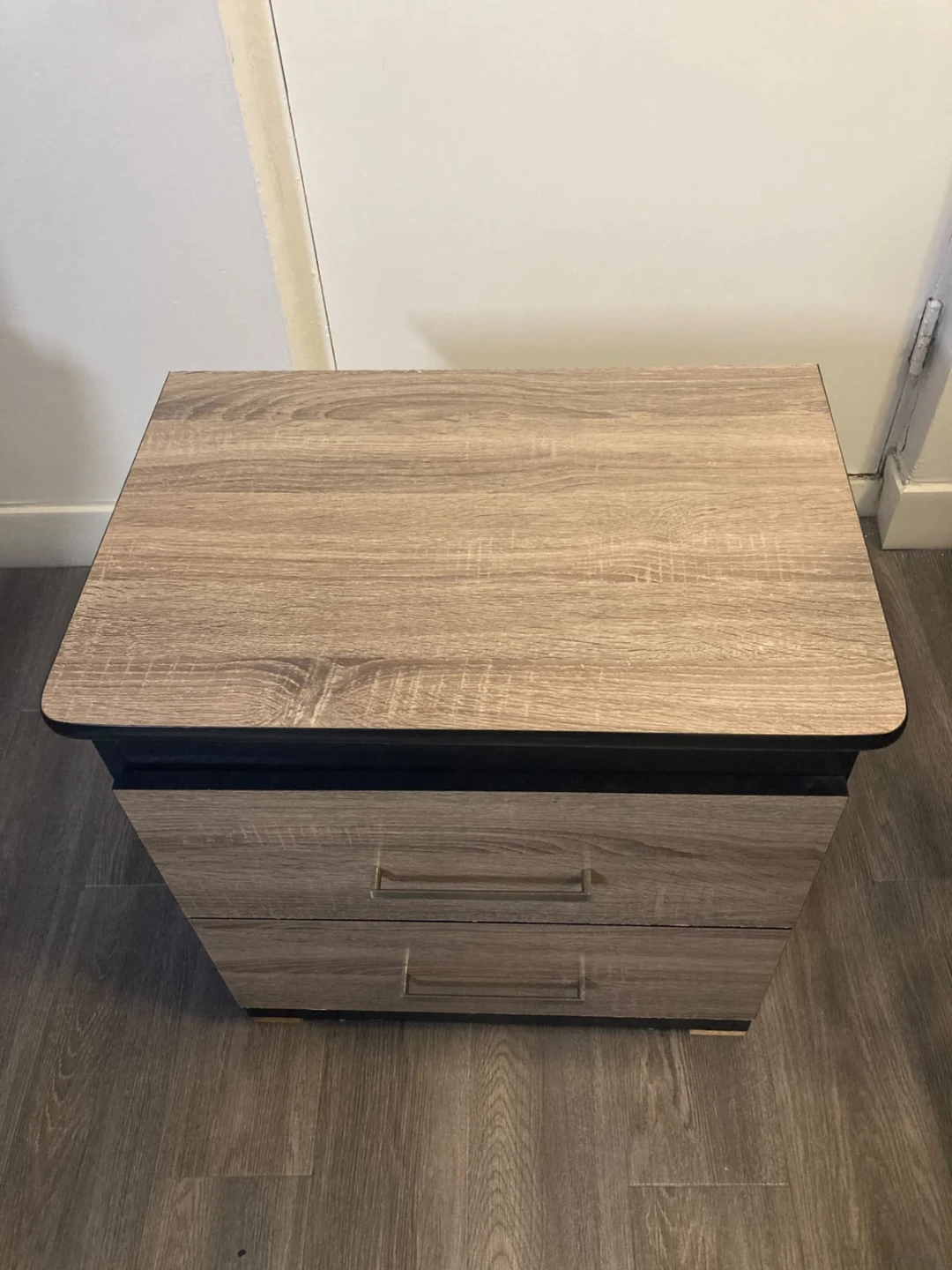 Two-drawer nightstand with wood-grain finish - photo 2
