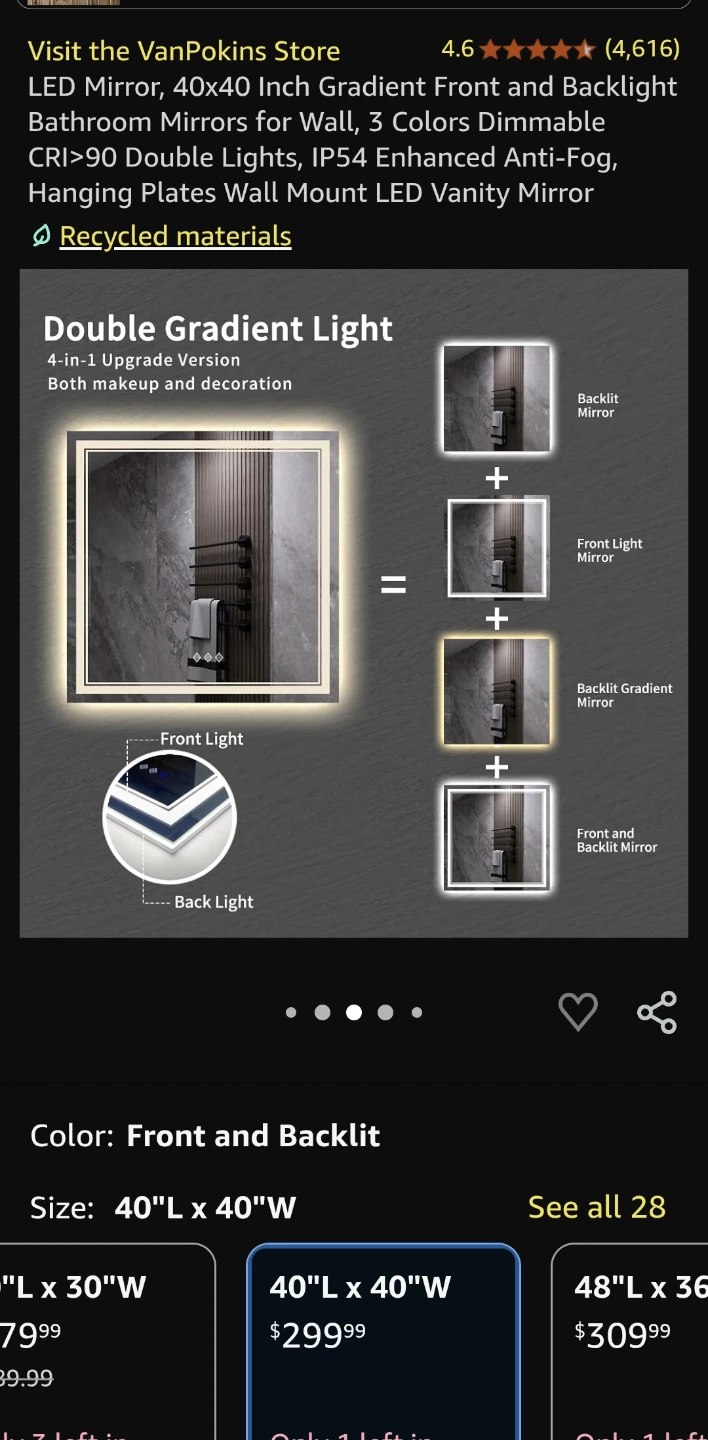 VanPokins 40x40 inch LED Bathroom Mirror (Check all pictures - photo 3