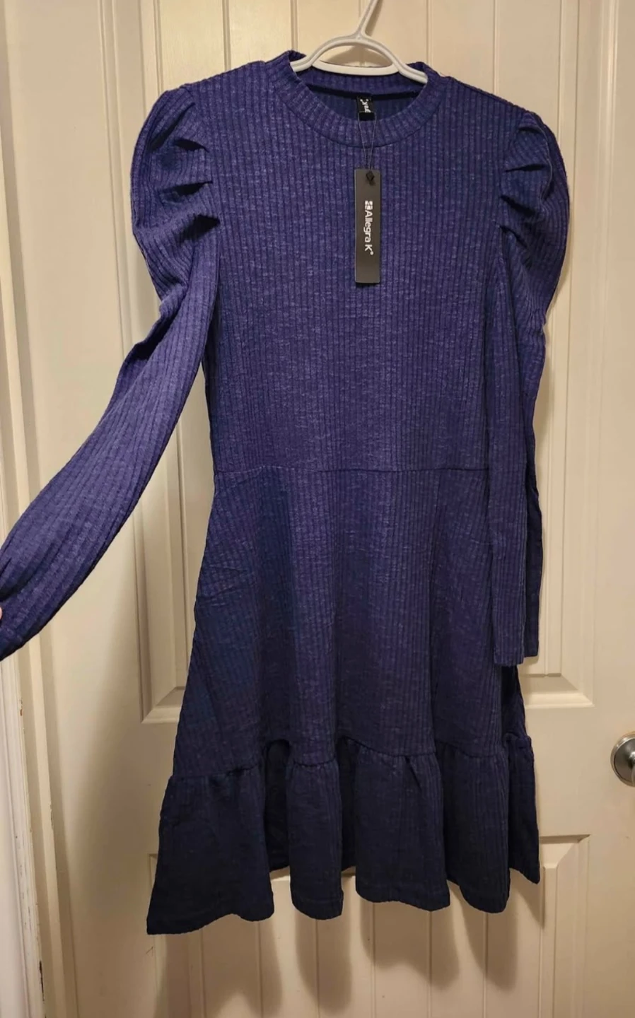 Allegra K Navy Blue Ribbed Puff Sleevve Dress 🏈 - photo 4
