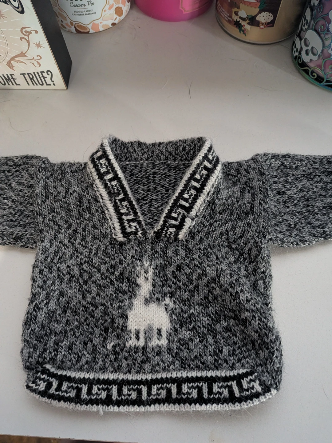 Grey Knit Sweater with Llama Motif - photo 4