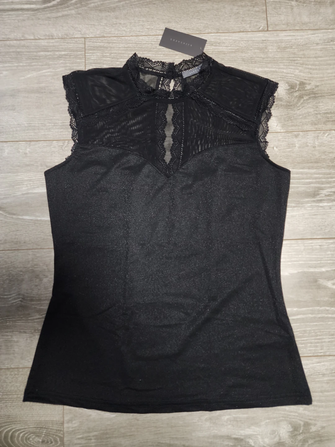Suzy Shier Black Lace Shimmer Tank Top