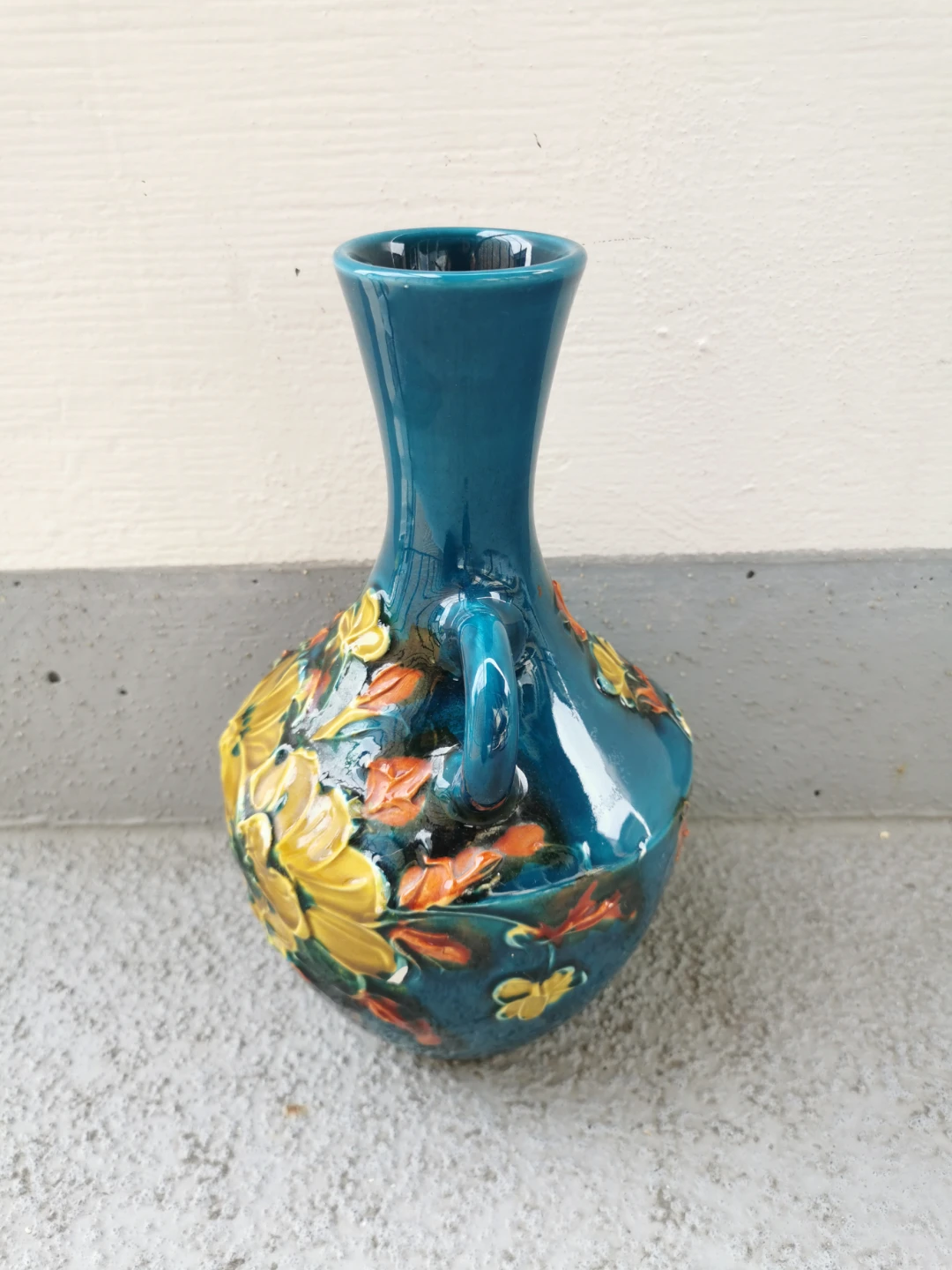 Vintage Italian Alvino Bagni Blue Floral Pottery Jug Vase - photo 5