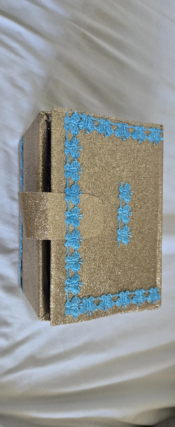 Gold Glitter Decorative Box with Blue Butterfly Trim