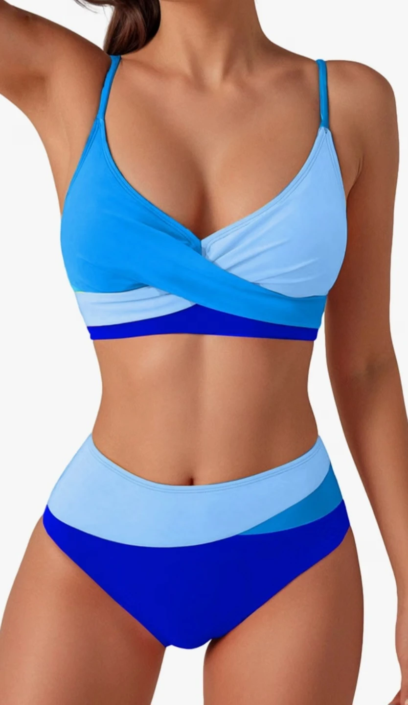New Large Blue Colourblock High-Waist Bikini - photo 2