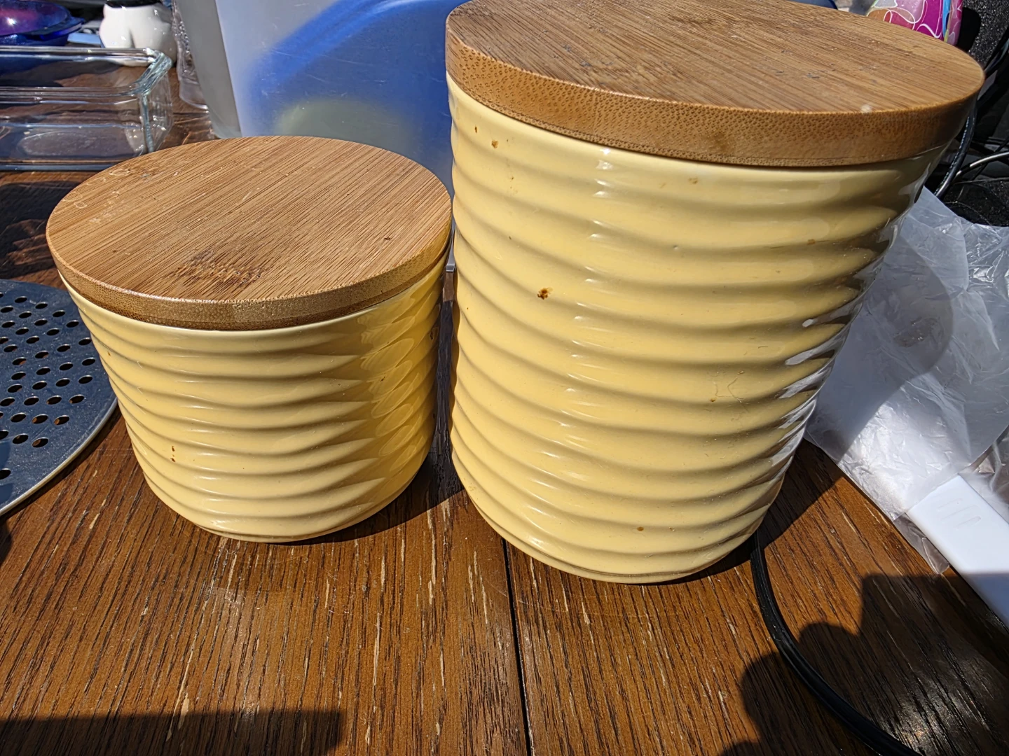 Set of Two Yellow Ceramic Canisters